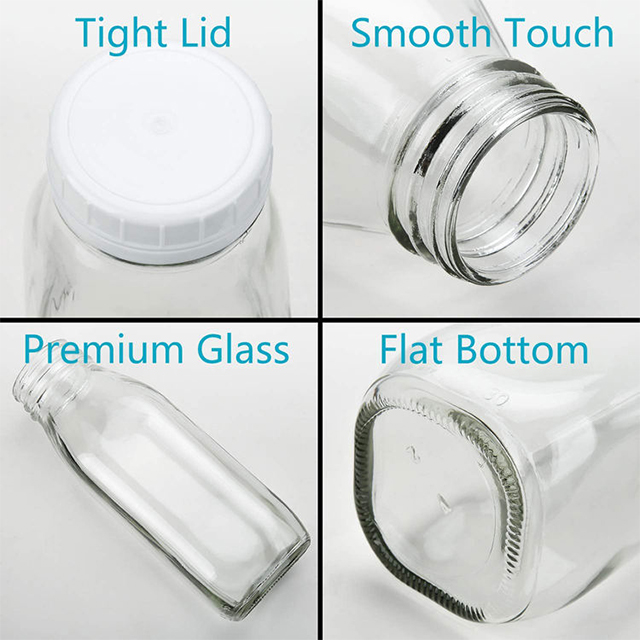 16盎司透明玻璃牛奶瓶带塑料盖